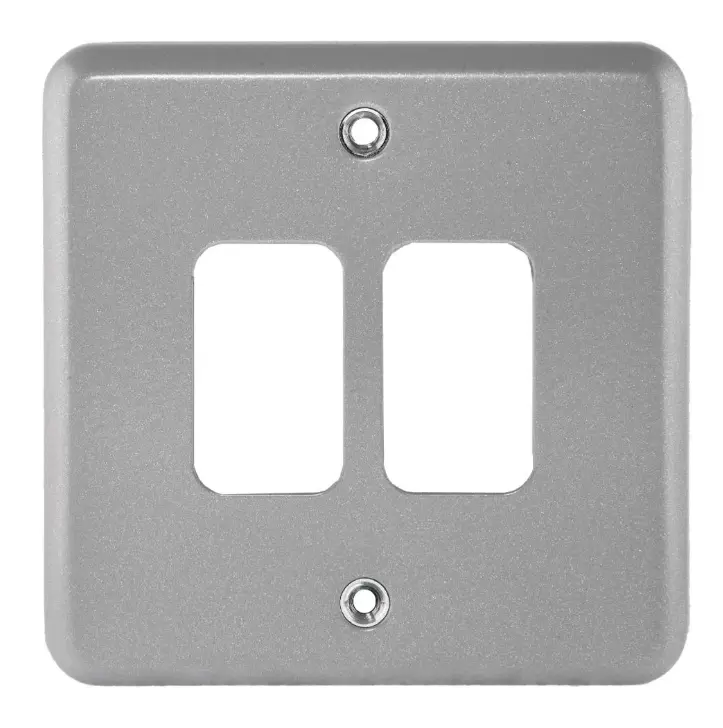 MK Grid Plus K3492ALM 2 Gang Metalclad Front Plate Grey.  1 x K3702 (2 Gang Mounting frame) required  