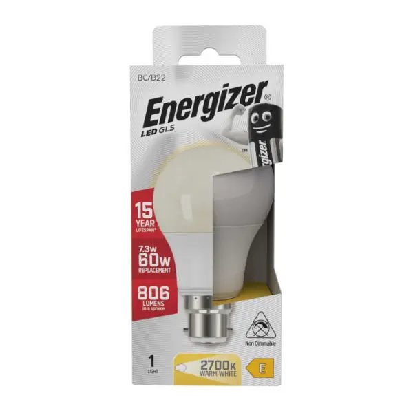 Energizer LED GLS B22 (BC) 806lm 7.3W 2,700K (Warm White)